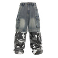 Groupmarek Men's Summer Blue Multi Pocket Water Washed Combination Camo Detachable Casual Denim Pants Ngvp #8395