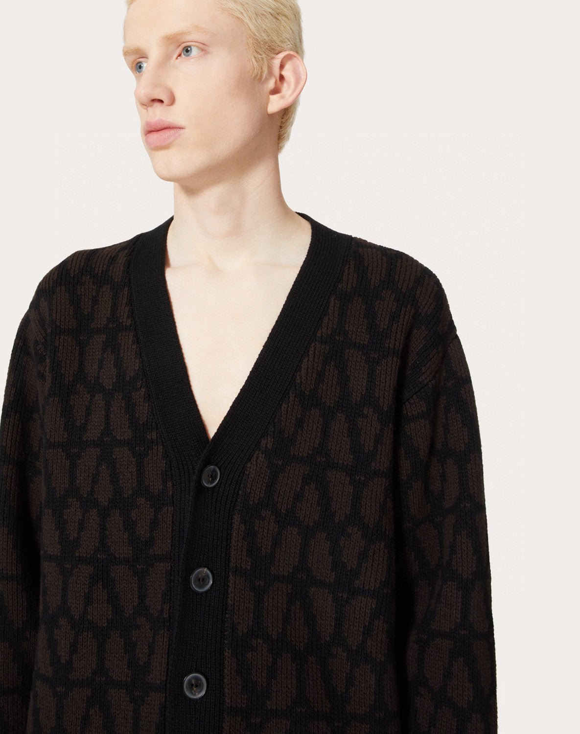 Men's Spring And Autumn Black V-neck Long Sleeve Single-Breasted Knit Shirt Cardigan #97842