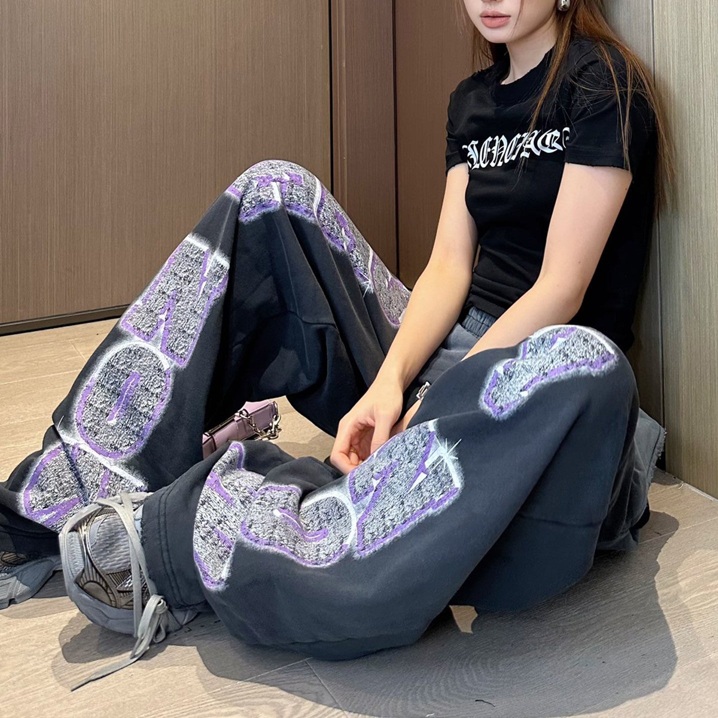 Men's Women's Four Seasons Solid Color Letter Print Fit Mid Waist Elastic Casual SNBN BAGGY Sweatpants Ngvp #8283