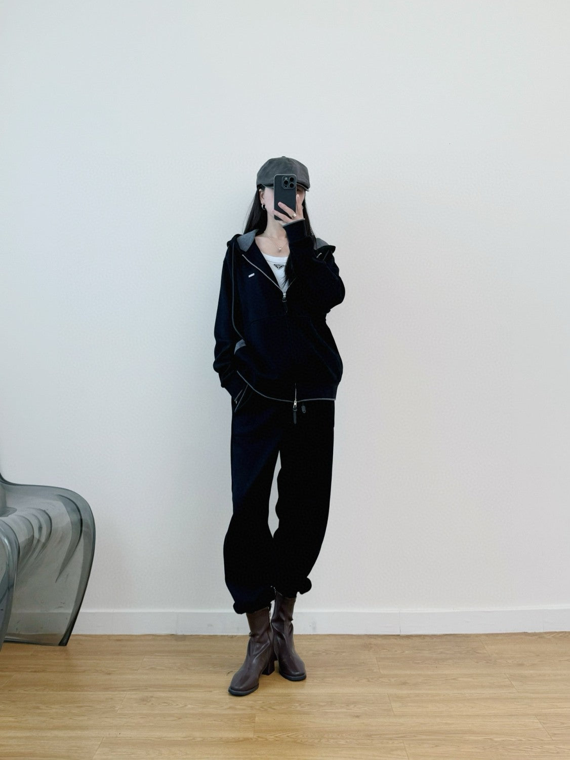 Women's Spring/Summer Solid Color Embroidered Cotton Zipper Hooded Jacket Stretch Tie Pants Set Suit #74132