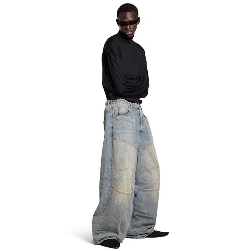 BLCG 2025ss Men's Loose Fit Waxed Denim Jeans Long Pants Trousers #82551A