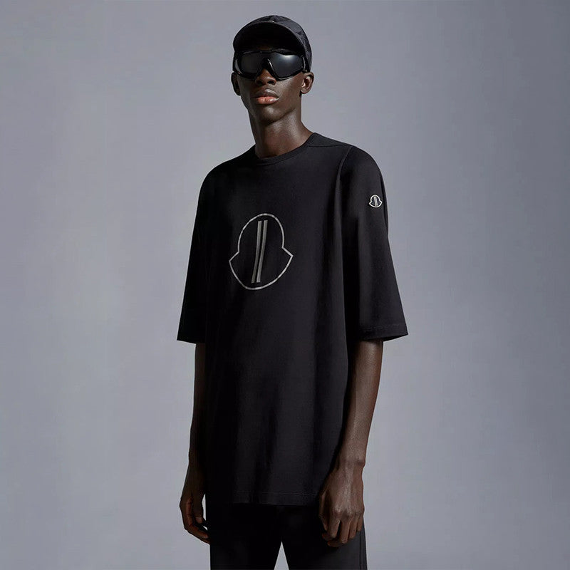 x Rick Owens Men's Summer Black Logo Print Loose Round Neck Short Sleeve T-Shirt #98317