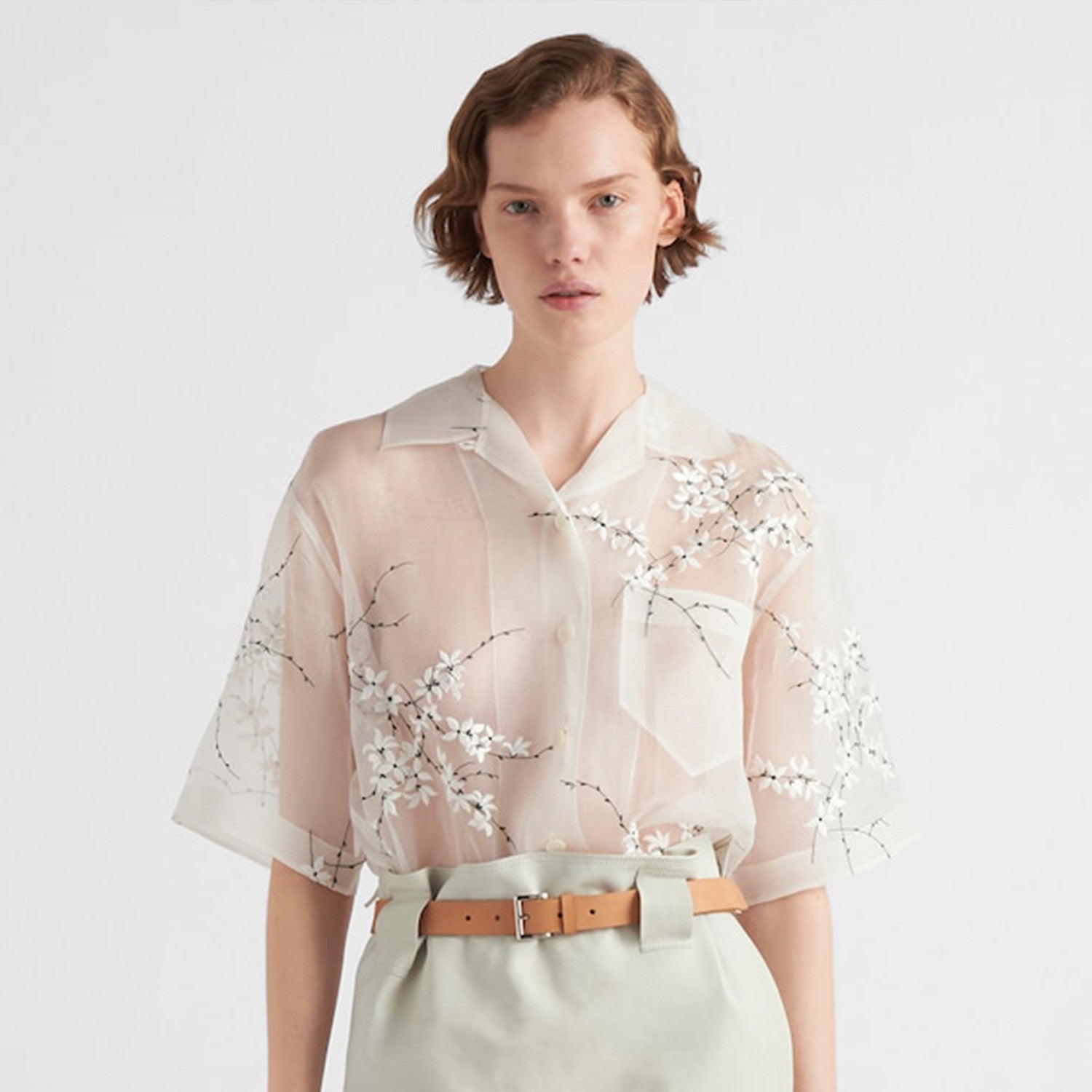 Women's Summer Floral Embroidery Lapel Loose Suspender Short Sleeve Two Piece Shirt Ngvp #8758