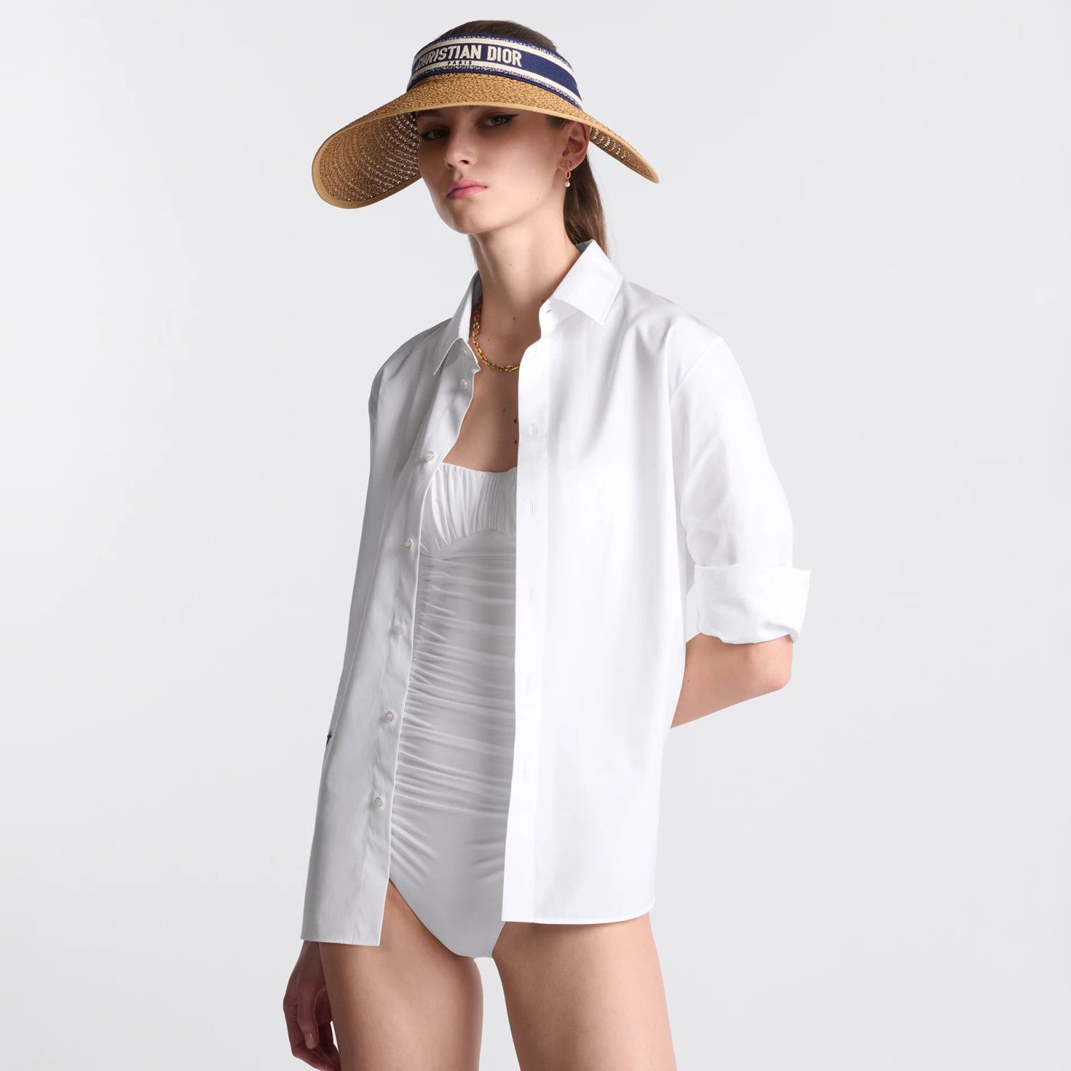 Women's Summer Embroidered Logo Pleated Nylon Halter One-piece Swimsuit #72877