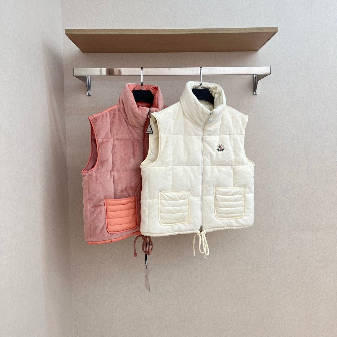 Women's Autumn and Winter Solid Color Embroidery Logo Zipper Drawstring Hem Puffer Down Vest Jacket #73235