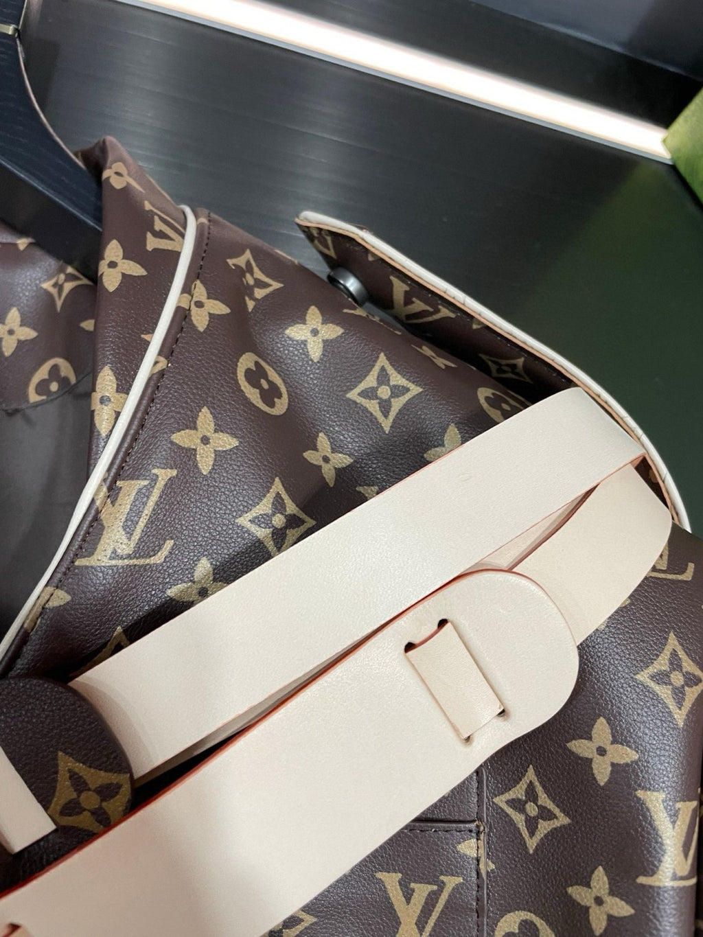 2025 FallWinter Men's Classic Monogram Tactical Leather Jacket with Three Detachable Straps #83127A