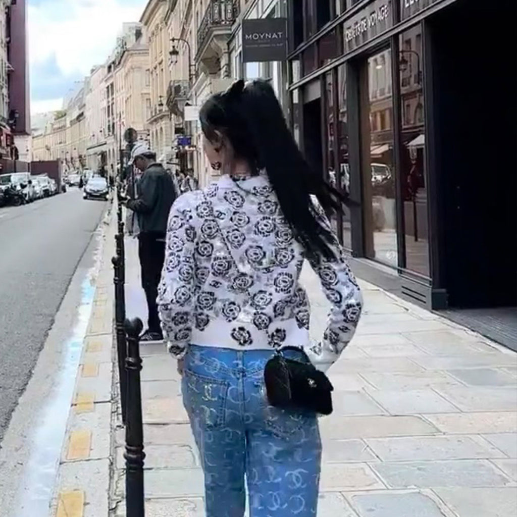 Women's Fall And Winter Sequin Cashmere Sweater Camellia Logo Jacquard Knit Pullover Sweater Knitted #71656