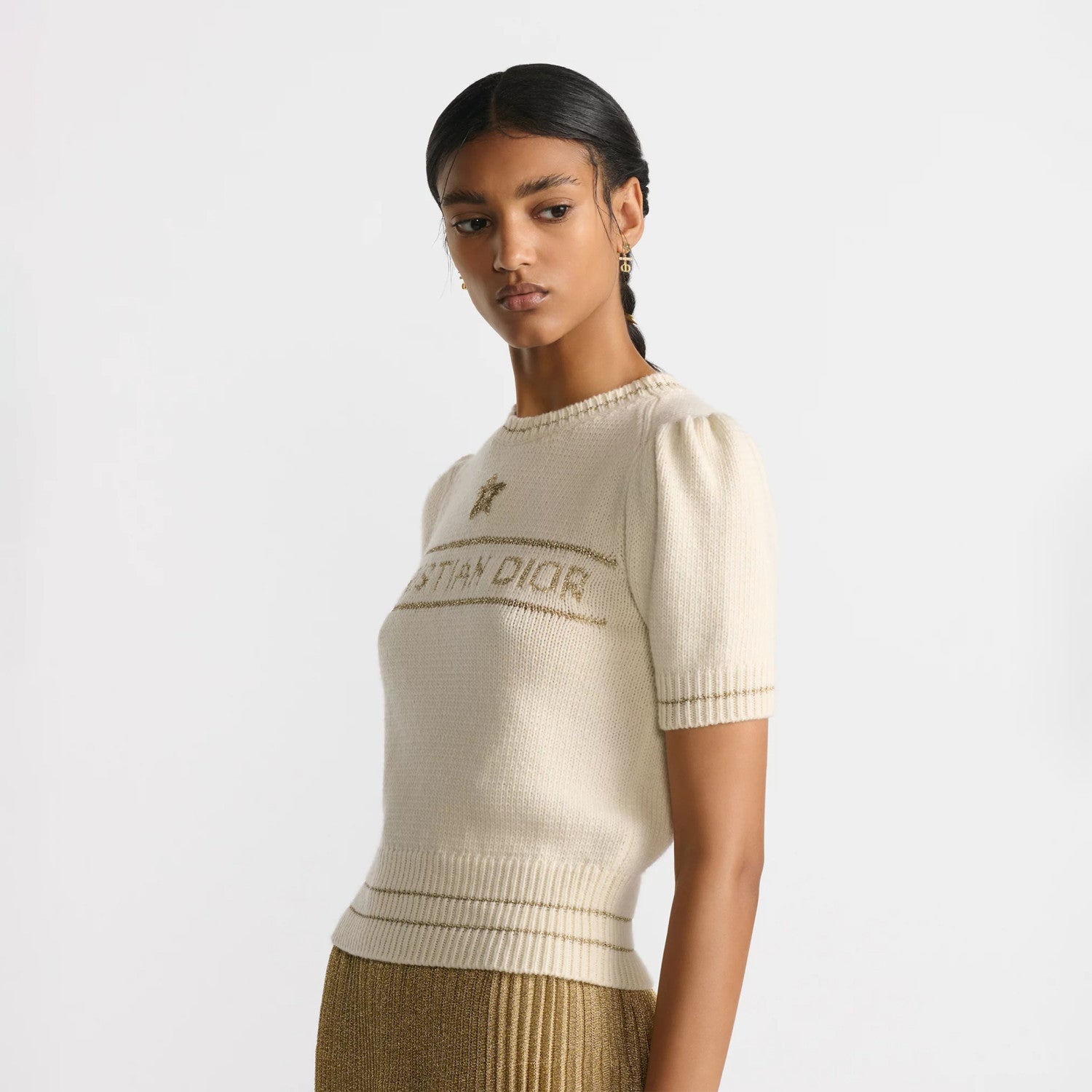 Women's Wool Blend Knit Short Sleeve Top Round Neck Fashion Temperament Short T-Shirt Knitwear #81137