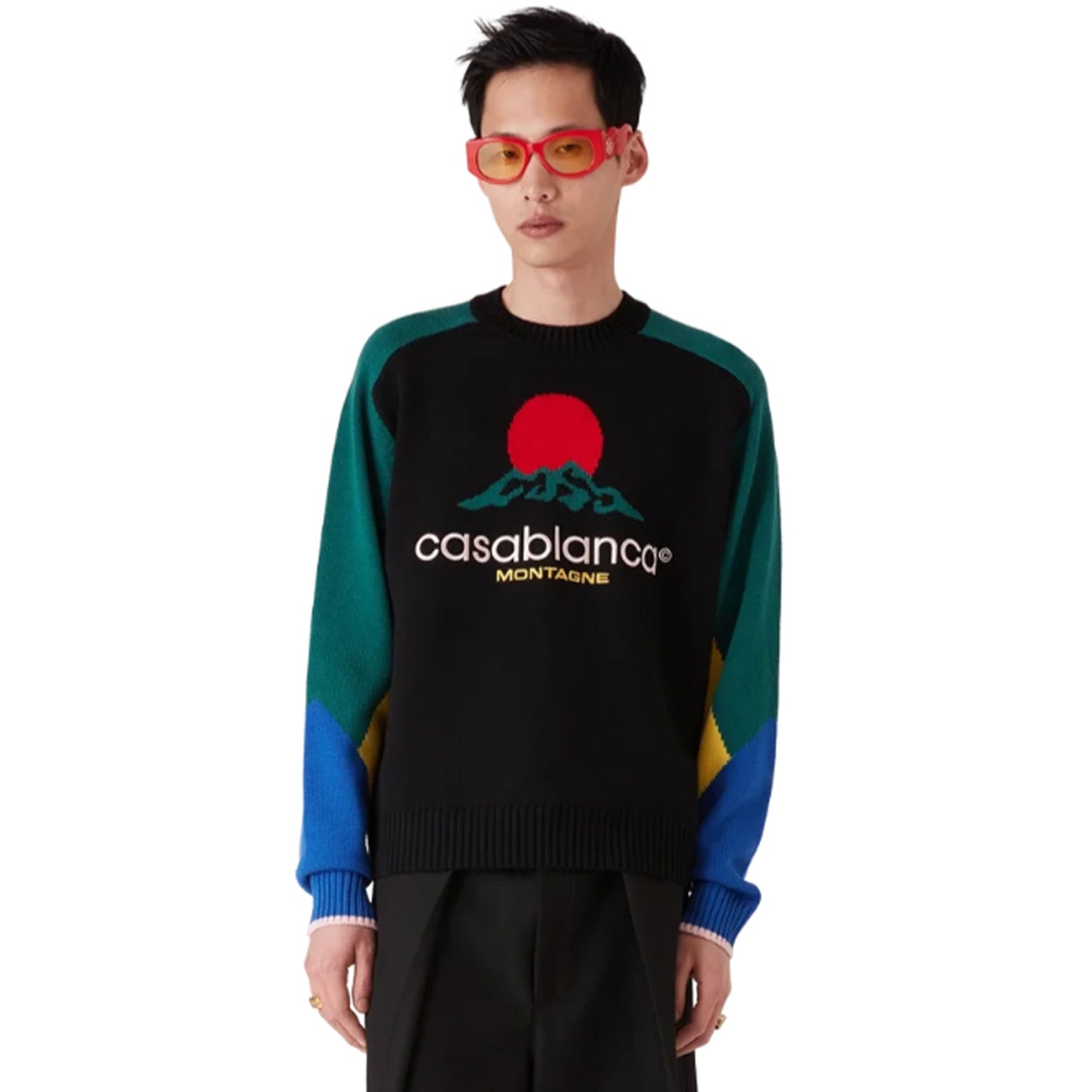 Men's Fall/winter Sunset Pattern Jacquard Knit Sweater Fashionable Crew Neck Long Sleeve Pullover #193334