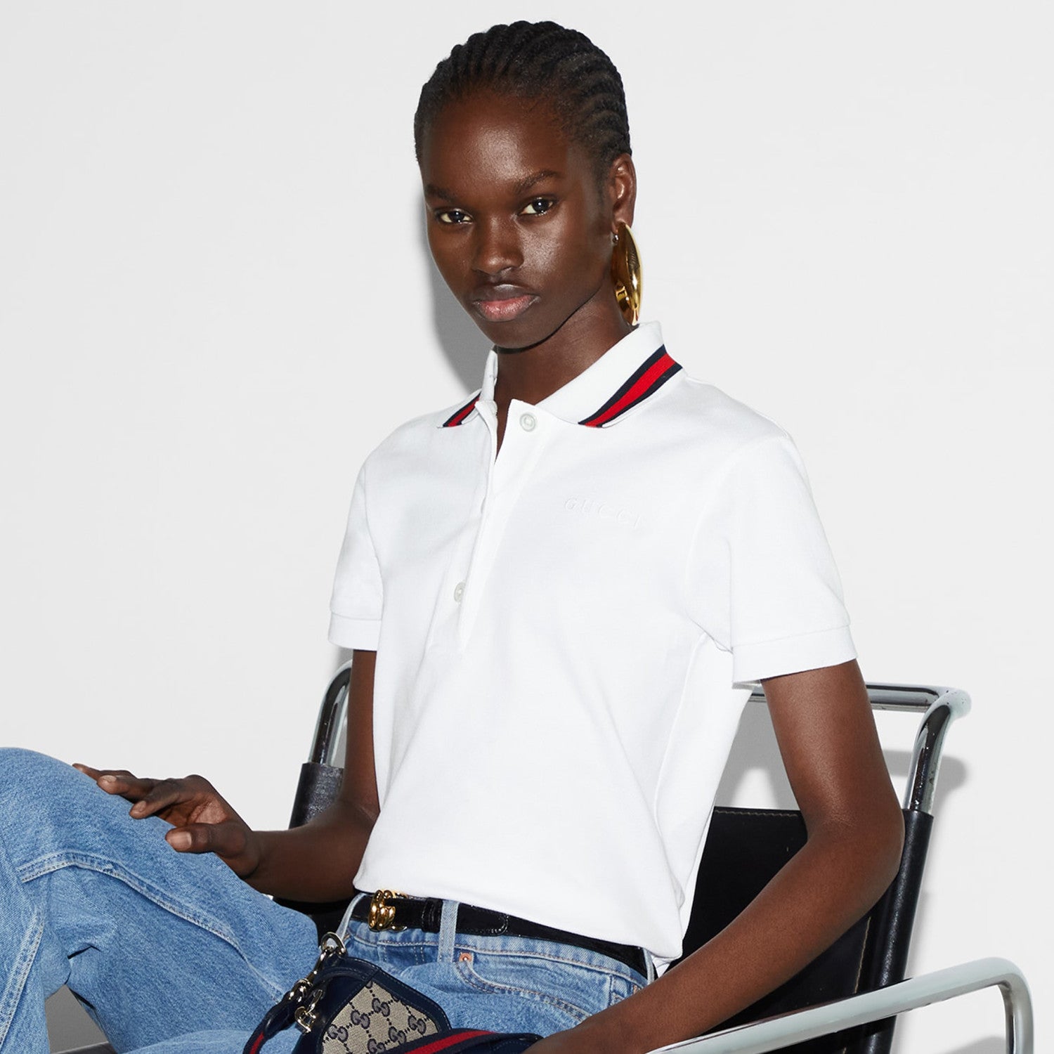 Women's Spring And Summer Fashion Casual Logo Embroidery Polo Shirt Cotton Top Striped Button Trend T-shirt #71373