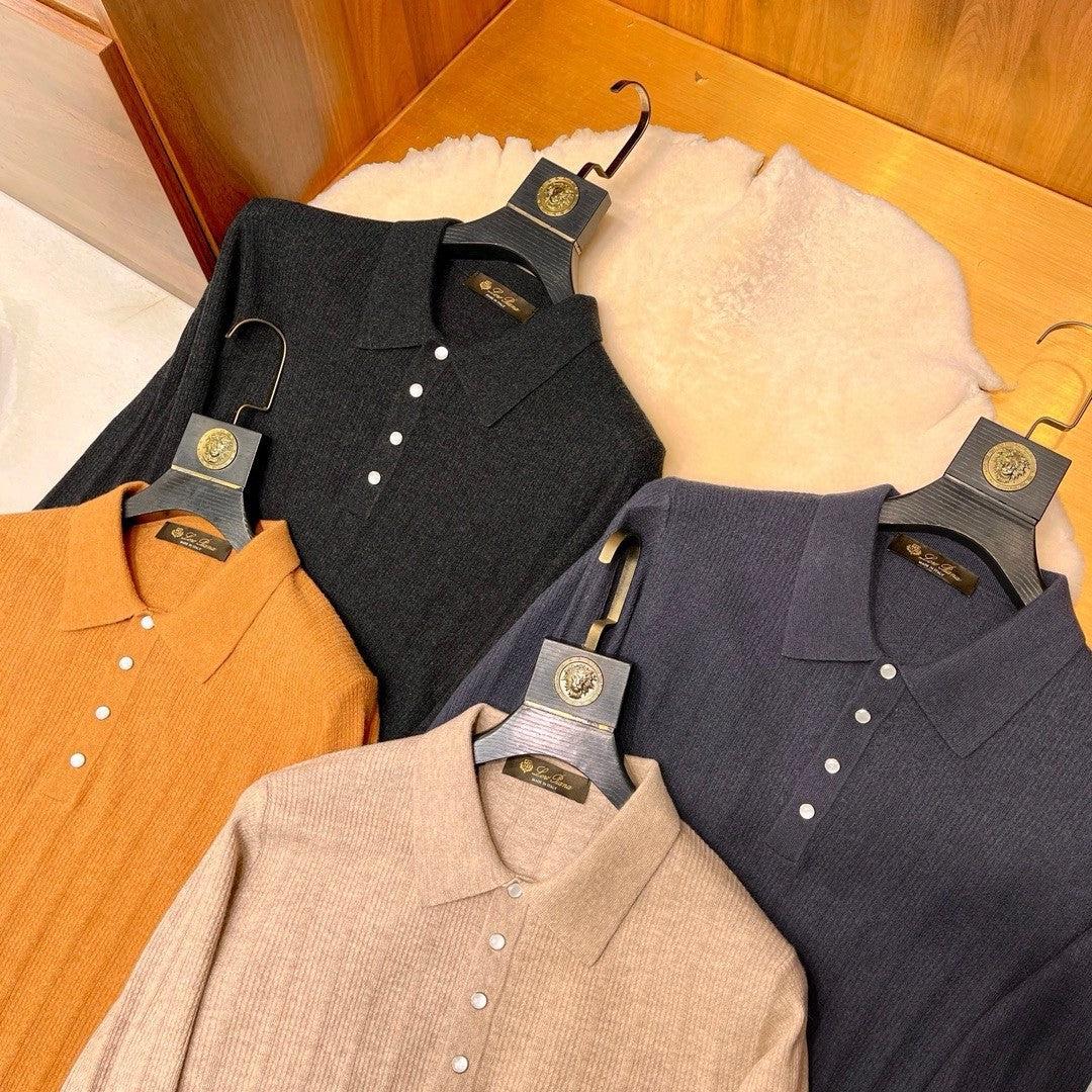 LP Men's Spring & Autumn Casual Jacquard Lapel Solid Color Sweater Wool Blend Long Sleeve Knit Polo Shirt Ngvp #9538