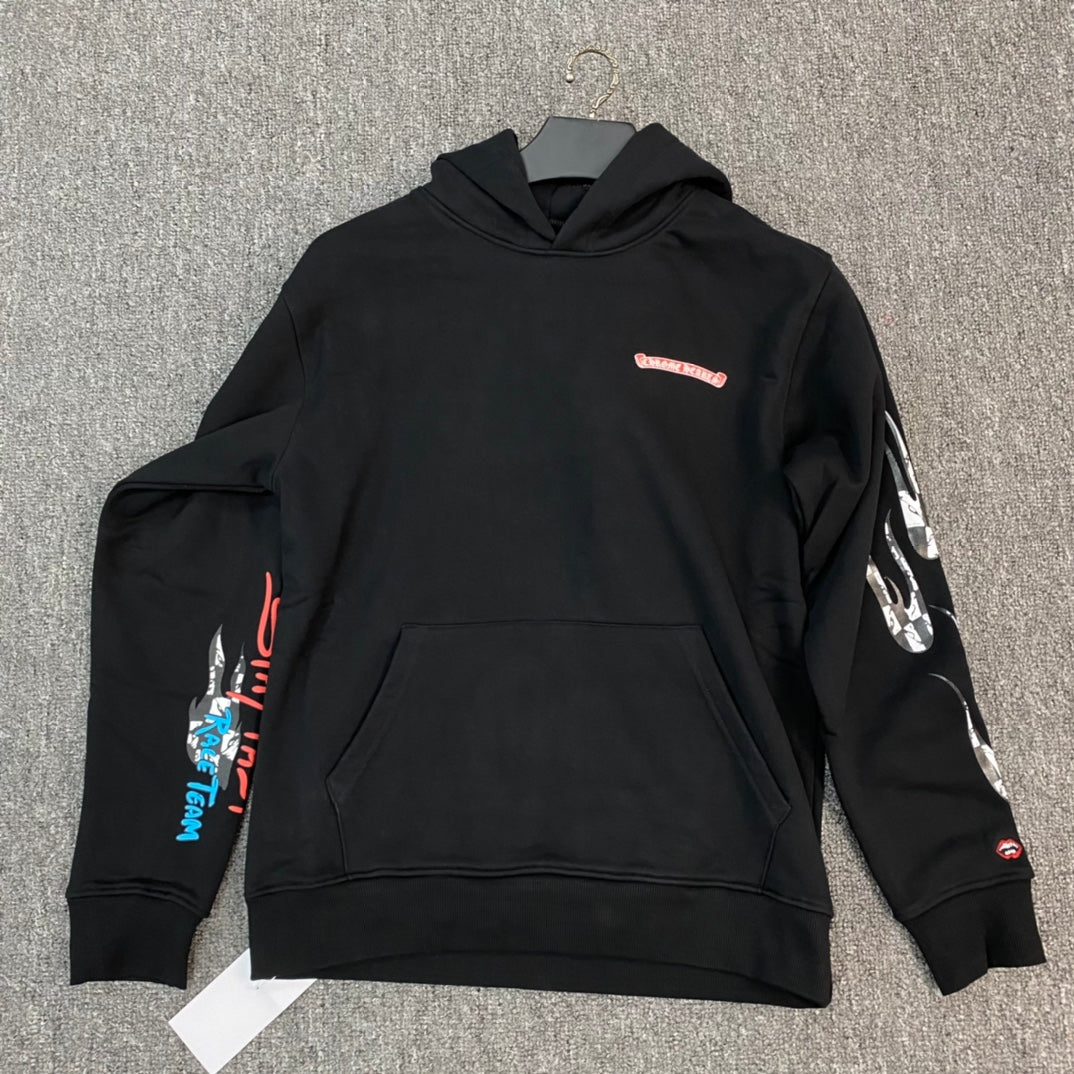 Men's Spring and Autumn Black Logo Printed Long Sleeve Hooded Sweatshirt Pullover #72484