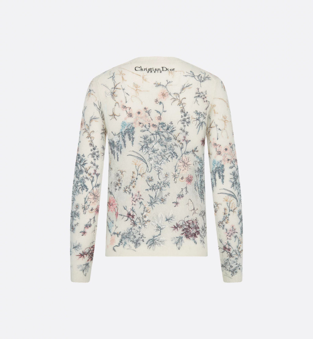 Women's Spring. Autumn And Winter Floral Embroidery Solid Color Mohair Long Sleeve Round Neck Pullover Knitted Sweater Ngvp #1539