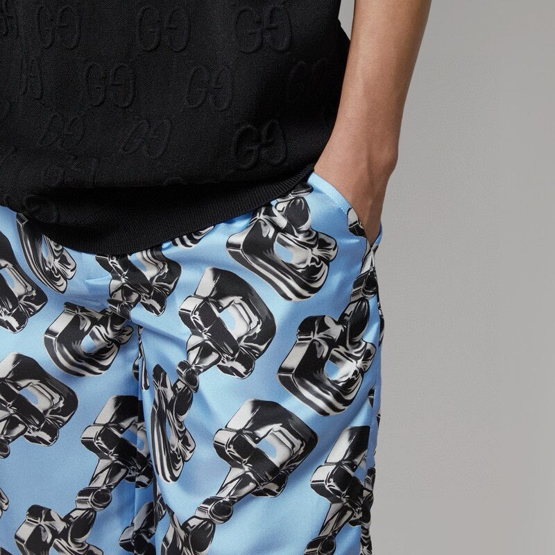 Men's Summer Glass Horsebit Printed Lapel Short Sleeve Shirt Shorts Set Suit #98783