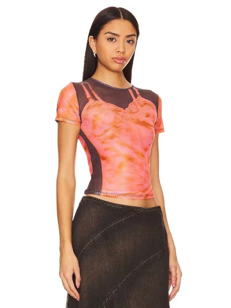 Miaou Women's Summer Graphic Printed Fitted Round Neck Short Sleeve T-Shirt Ngvp #9172