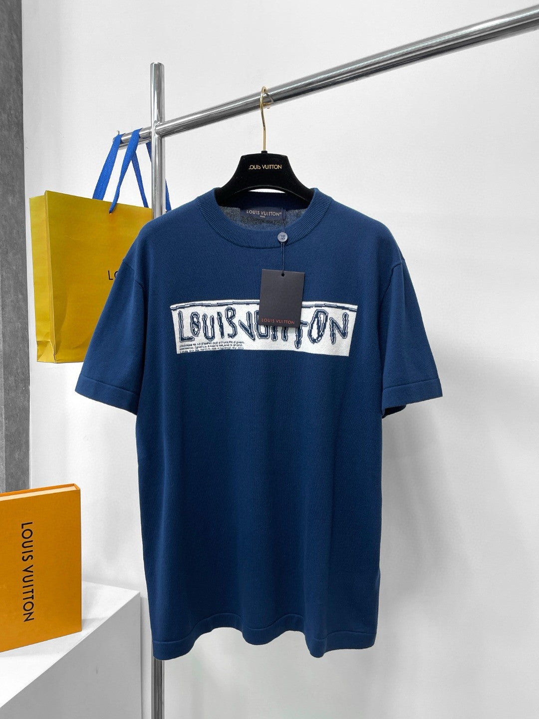 Men's Summer Blue Letter Printed Straight Round Neck Cotton Short Sleeve T-Shirt #98444