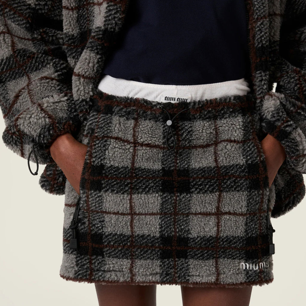 Women's Fall/Winter Blend Plaid Cotton Mini Skirt Fashionable Casual Mini Skirt Drawstring Skirt #82353A