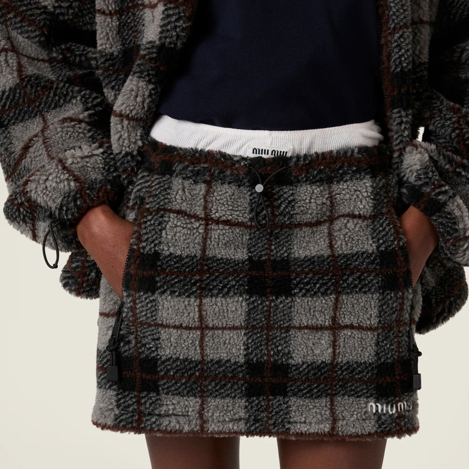 Women's Fall/Winter Blend Plaid Cotton Mini Skirt Fashionable Casual Mini Skirt Drawstring Skirt #82353A