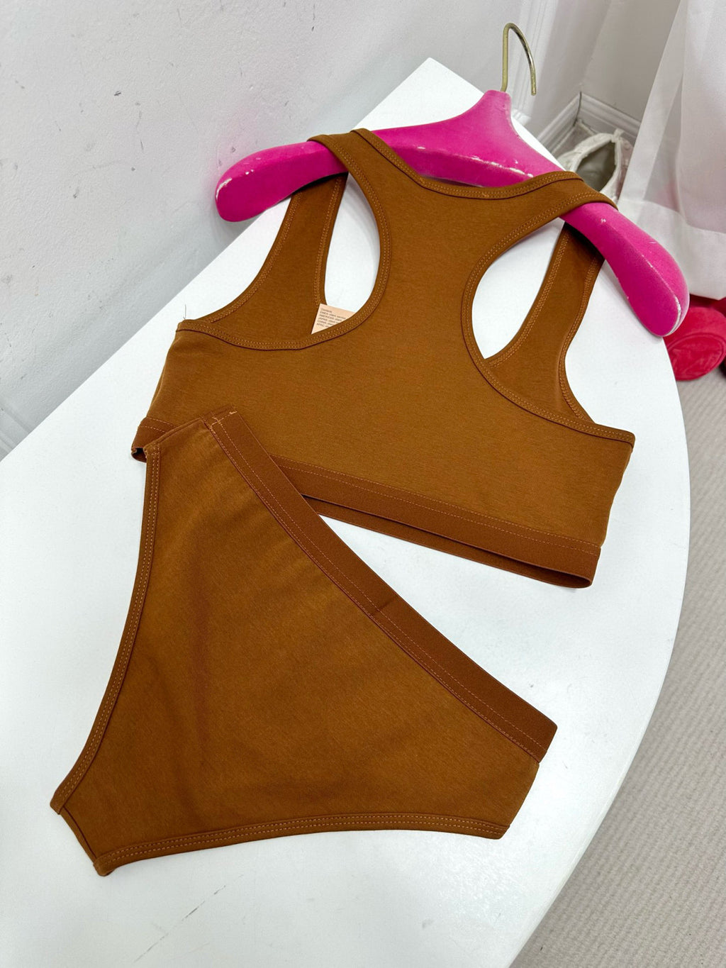 Women's Logo Jacquard Knit Sports Tank Top Cotton Solid Color Swimsuit Triangle Panty Set Suit #81189