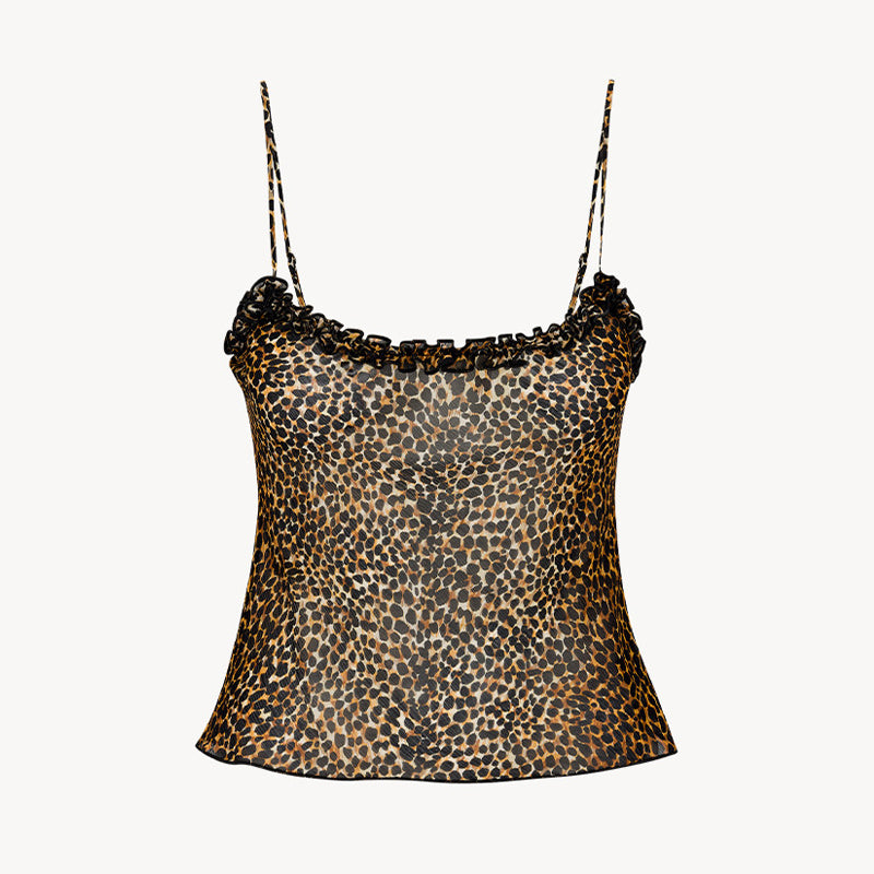 Realisation Par Women's Summer Leopard Print Short Silk Thin Sleeveless Camisole Vest Pullover Top Ngvp #1948