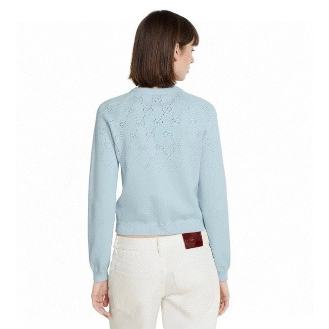 Women's Spring/Autumn Solid Color Letter Print Openwork Design Cotton Knitted Jacquard Single-Breasted Long-Sleeved Cardigan Jacket #77912