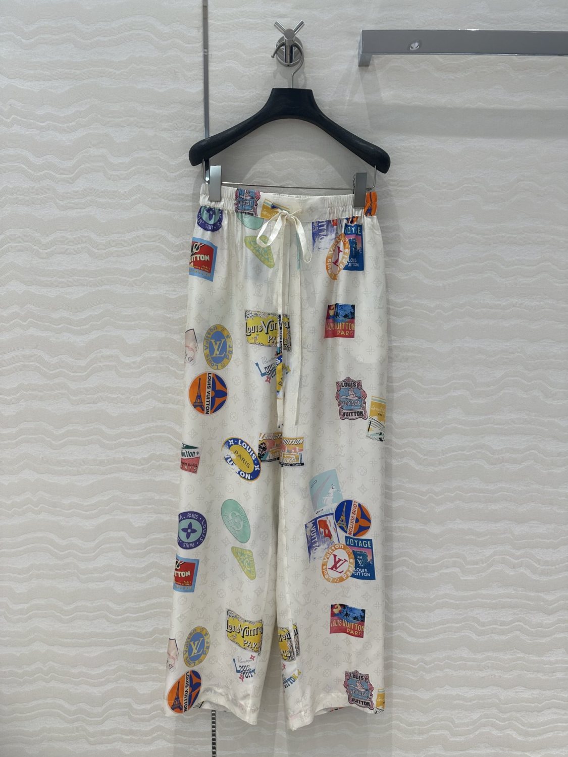 Women's Summer Solid Colour Badge Print Drawstring Straight Leg Casual Trousers Pants #76989