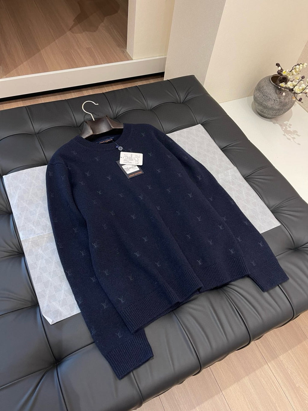 Men's Spring and Autumn Solid Color Embroidery Logo Printed Crew Neck Knit Wool Sweater #73953