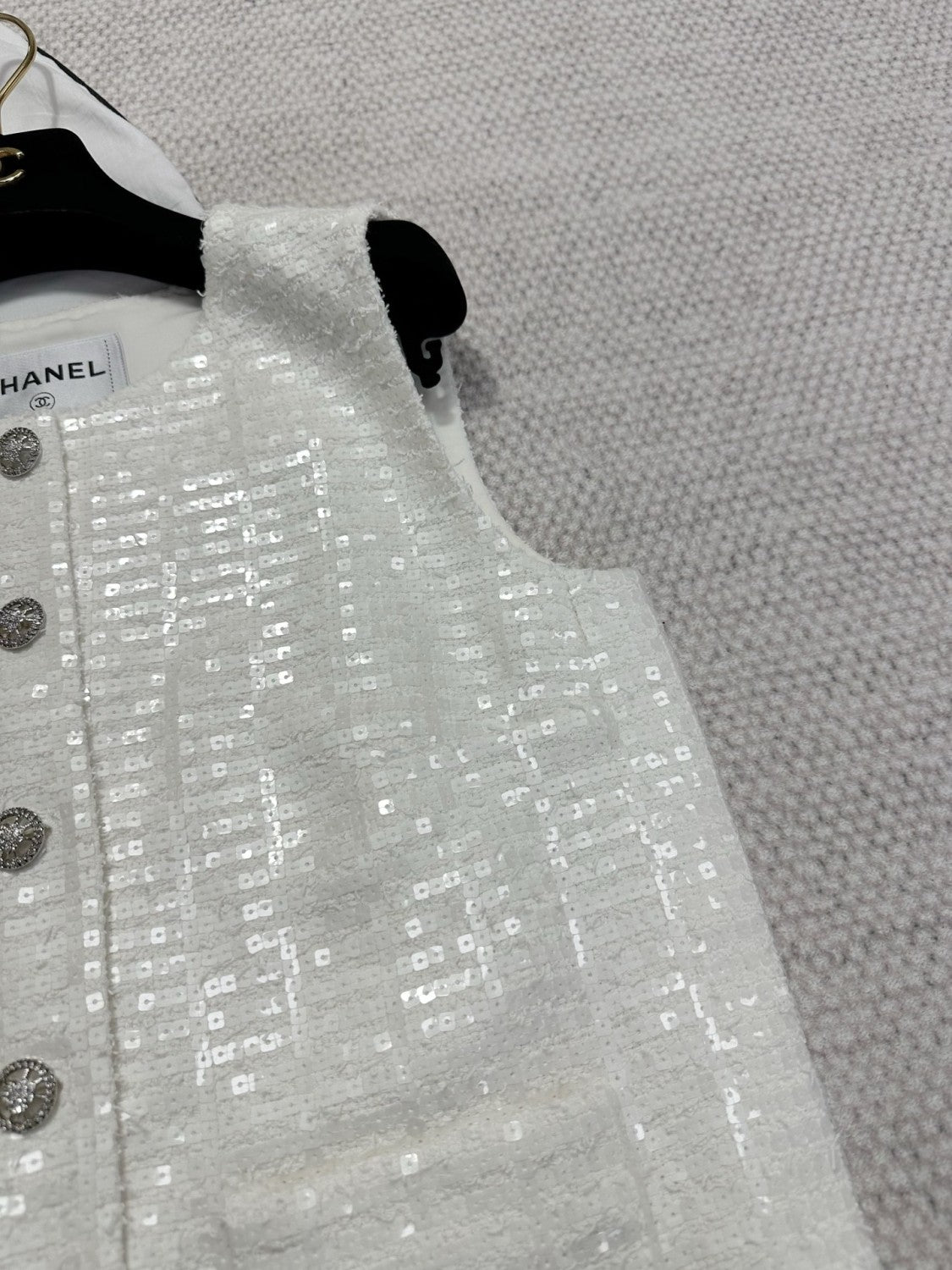 Women's Spring And Autumn Beaded Solid Color Single-Breasted Fitted Sleeveless Sequin Vest Jacket Ngvp #1668