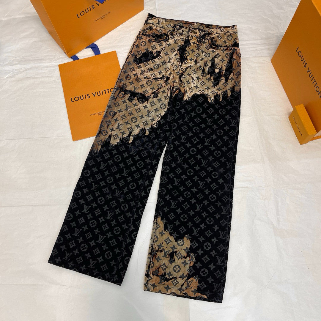 Men's Autumn and Winter Pattern Printed Lapel Single Breasted Denim Jacket Jeans Pants Set Suit #97775