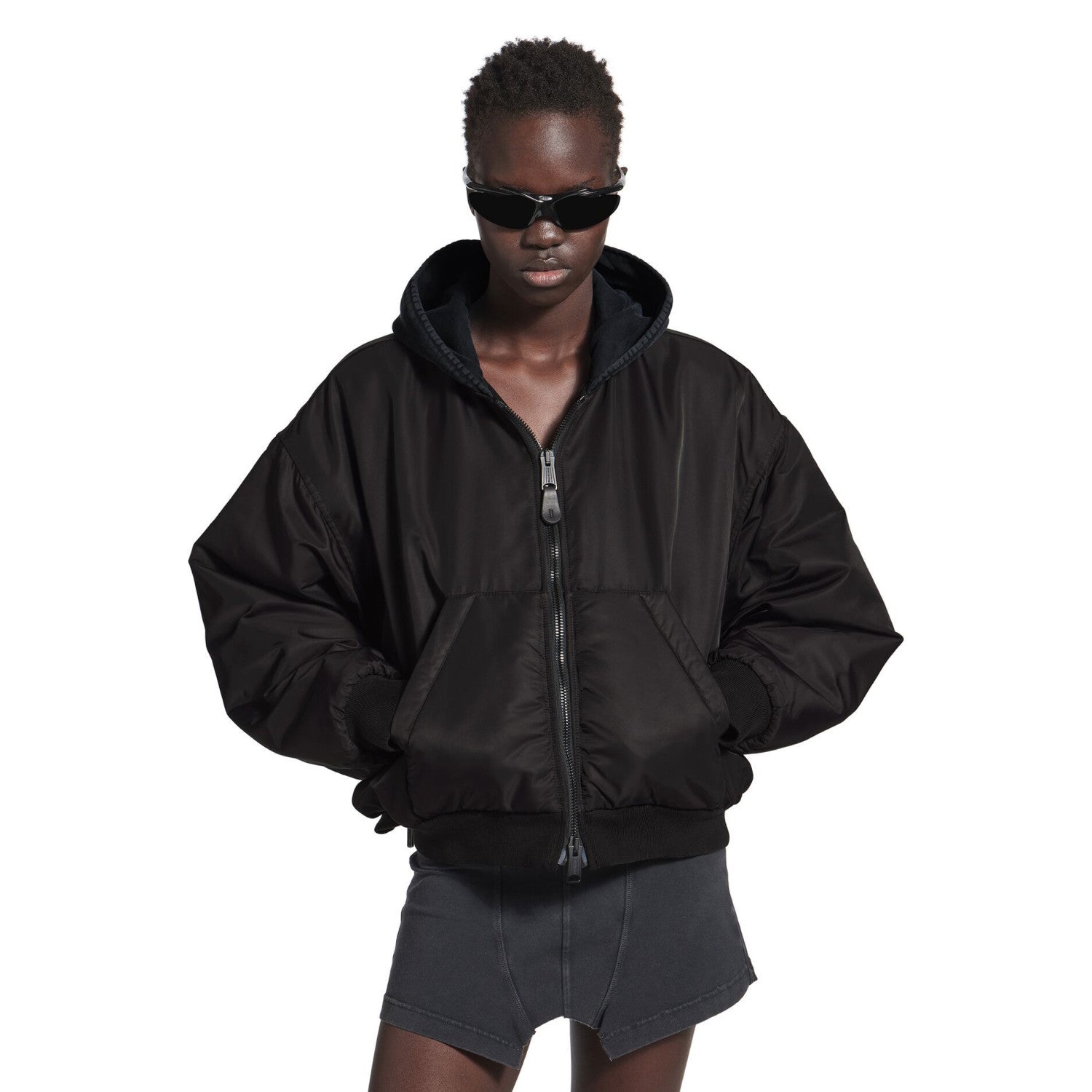 BOMBER Autumn and Winter New Style Logo Double-Ring Letter Embroidery Quilted Flight Jacket Hooded Outerwear #194271