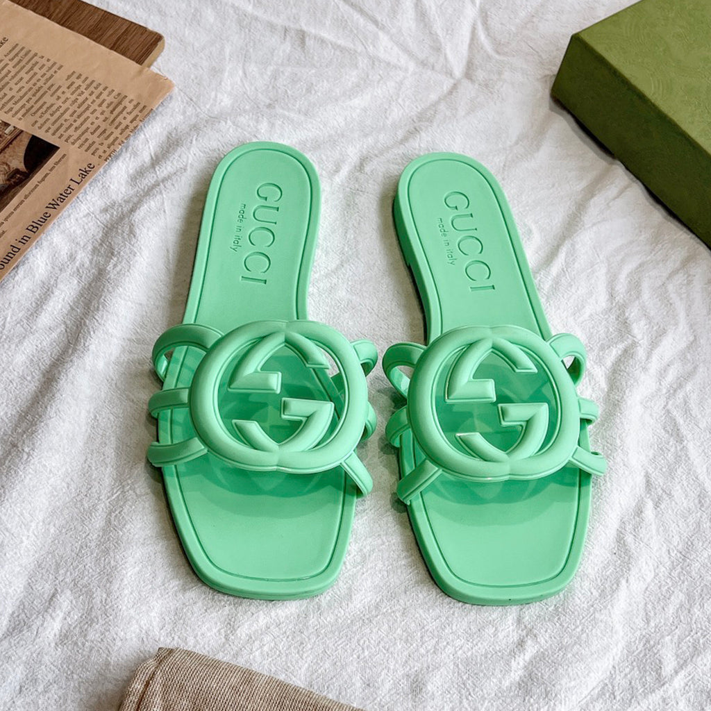 GG  Women's Summer Double G Hollow out Square Head Flat Slippers Solid Color Casual Shoes #81341