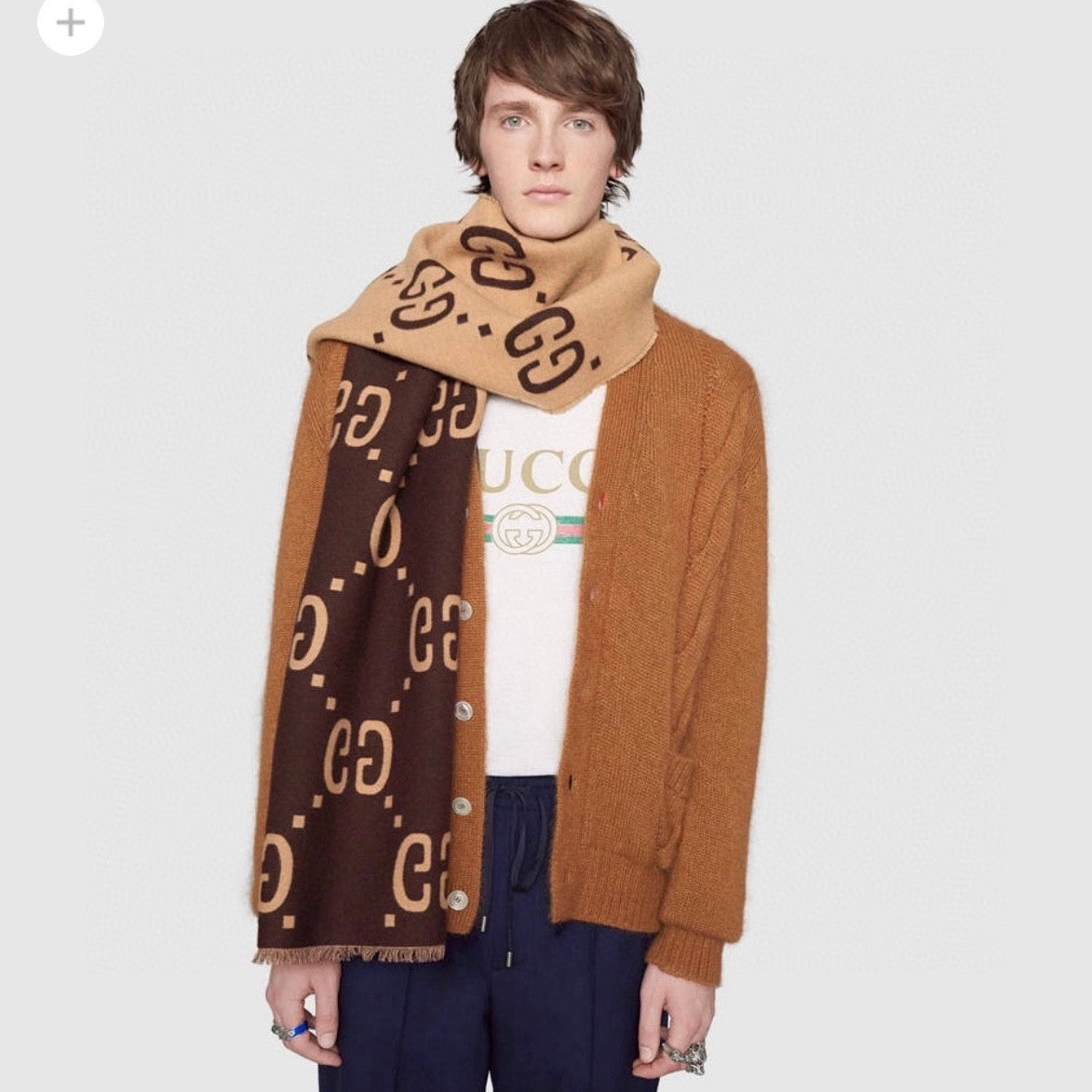 Men's and Women's GG Wool Blend Fringe Scarf #72983