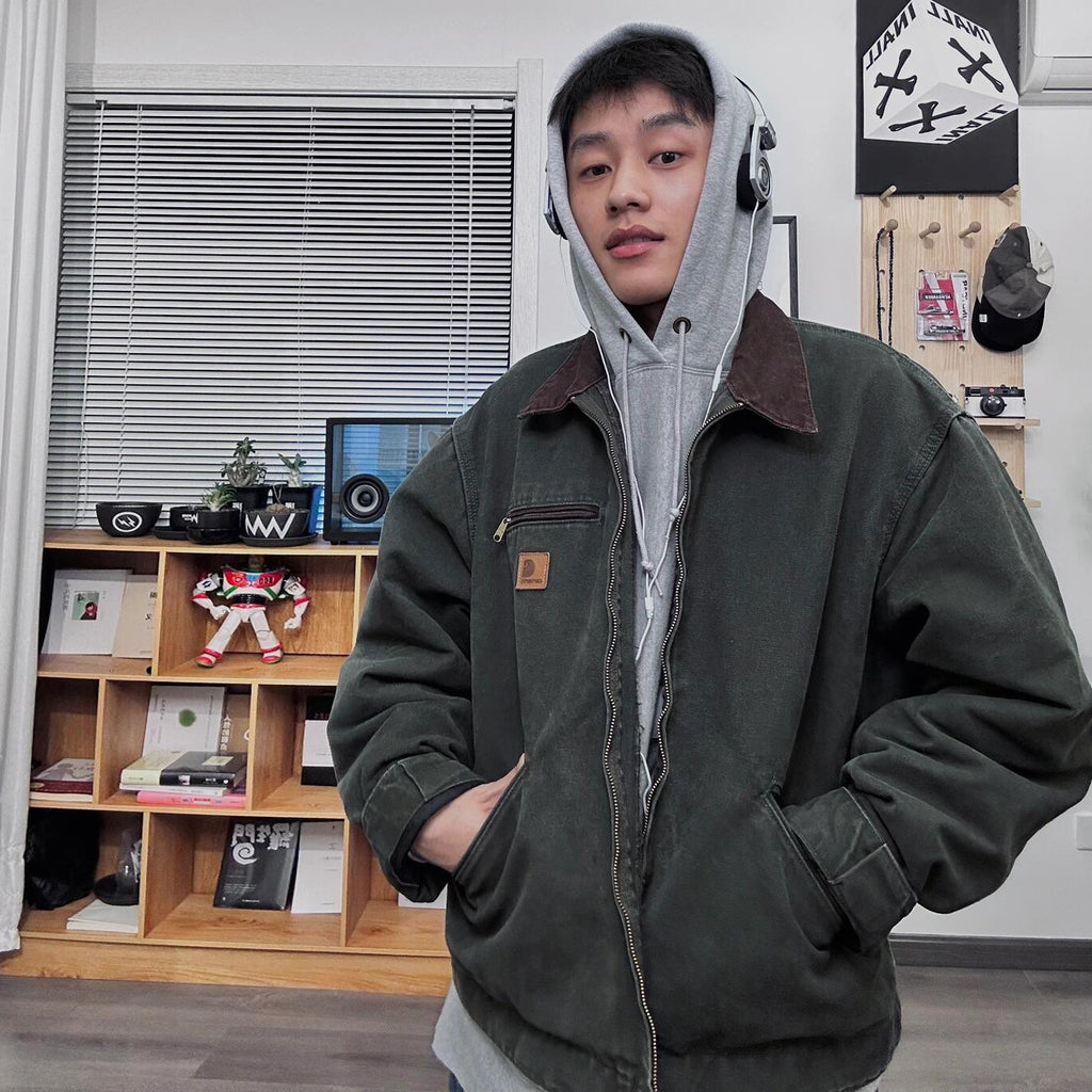 WIP Men's Fall And Winter Washed And Aged Zipper Lapel Long Sleeve Jacket #72834