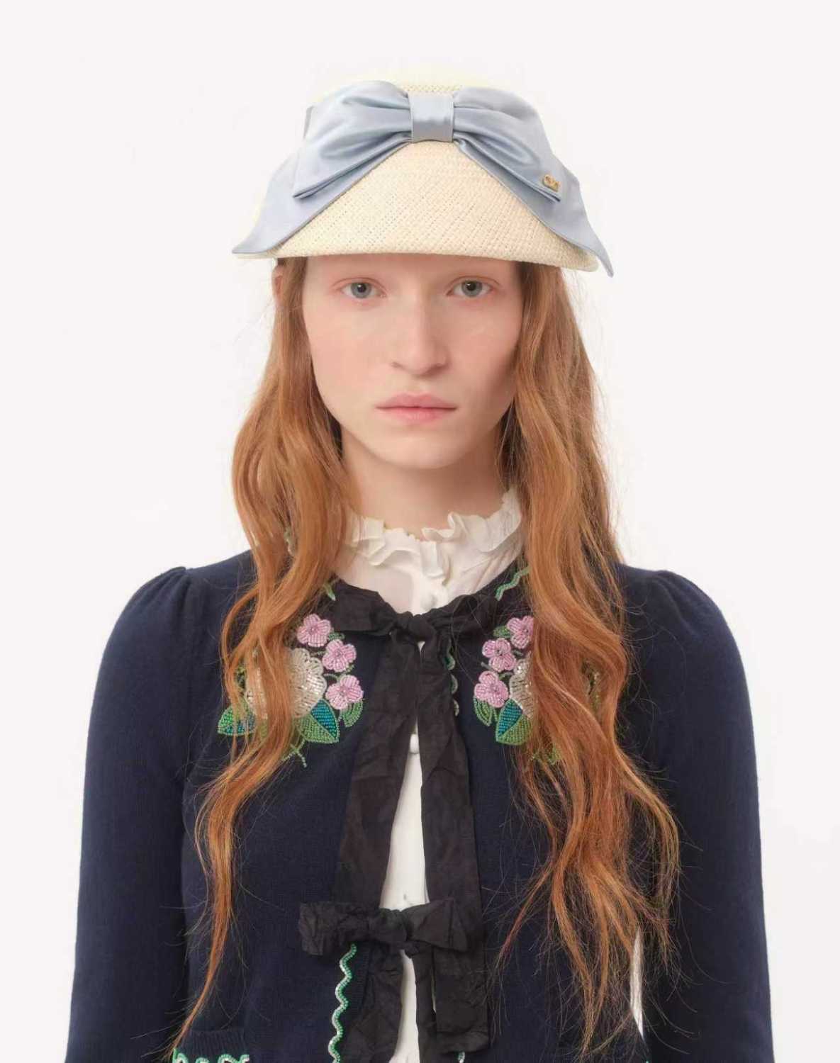 Women's Floral Beaded Embroidered Bow Wool Autumn And Winter Solid Color Round Neck Long Sleeve Sweater Cardigan Ngvp #2281