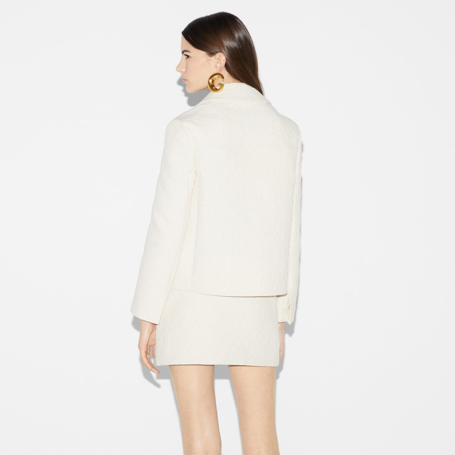 Women's Spring And Autumn Textured Cotton Ivory Lapel Blazer Mini Half Skirt Set Fashion Temperament Single Breasted Jacket Ngvp #9137