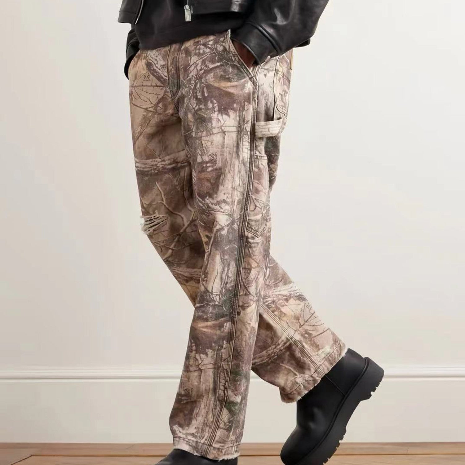 Enfants Riches Deprimes Men's Autumn And Winter Pattern Printed Zipper Slim Low Waisted Camouflage Aged Casual Work Pants Ngvp #7732