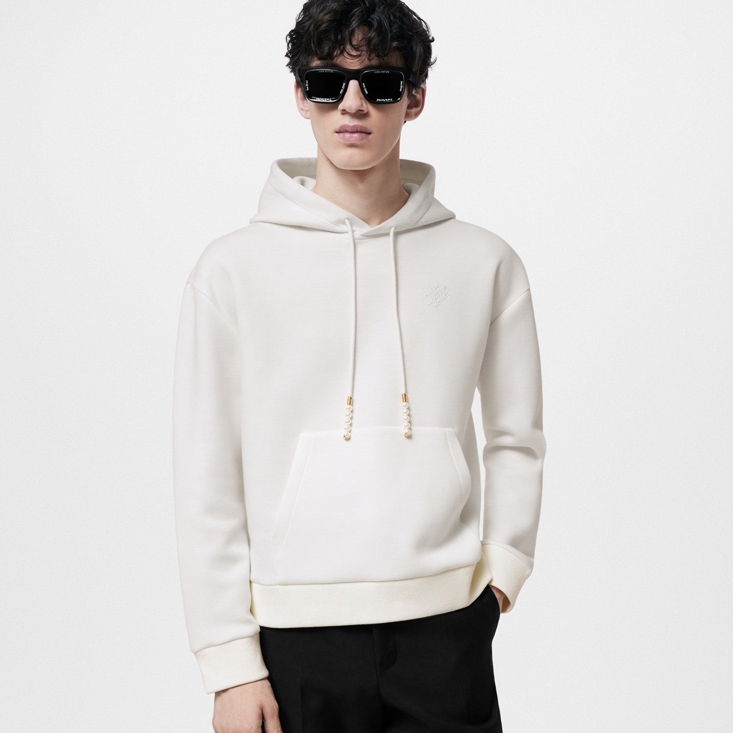 Men's Spring and Autumn White Logo Letter Embroidery Long Sleeve Hooded Sweatshirt Pullover #98836