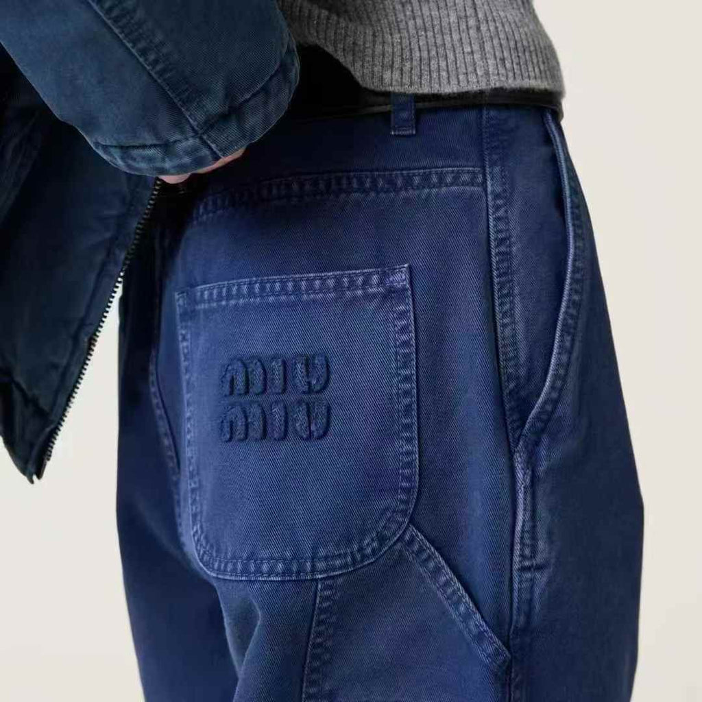 Women's Spring and Autumn Solid Color Loose Embroidered Logo Jeans Pants #75536