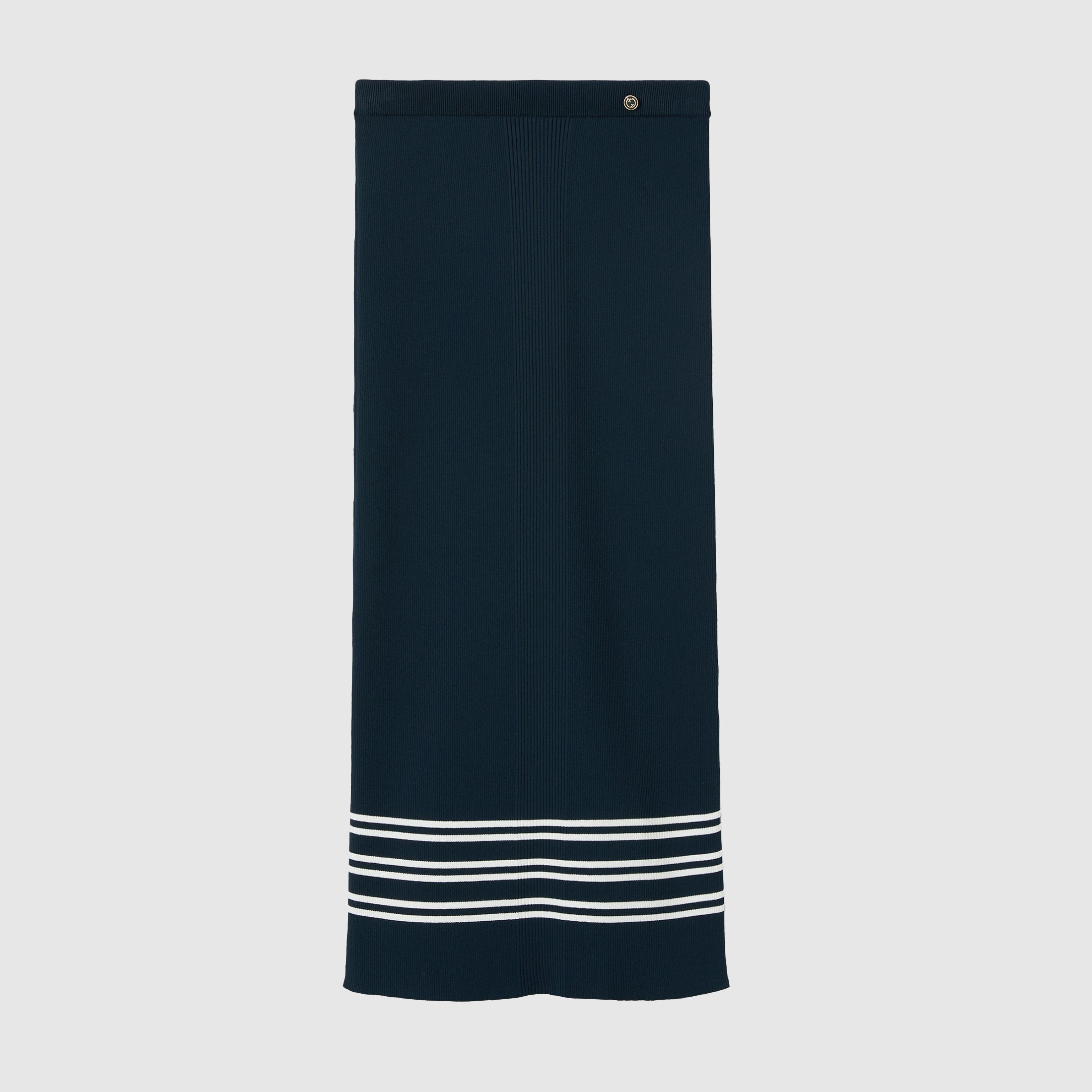 Women's Spring And Autumn Blue Striped Stretch Ribbed Knit Button Sweater Long Slim Half-body Skirt Temperament Suit Set #71349