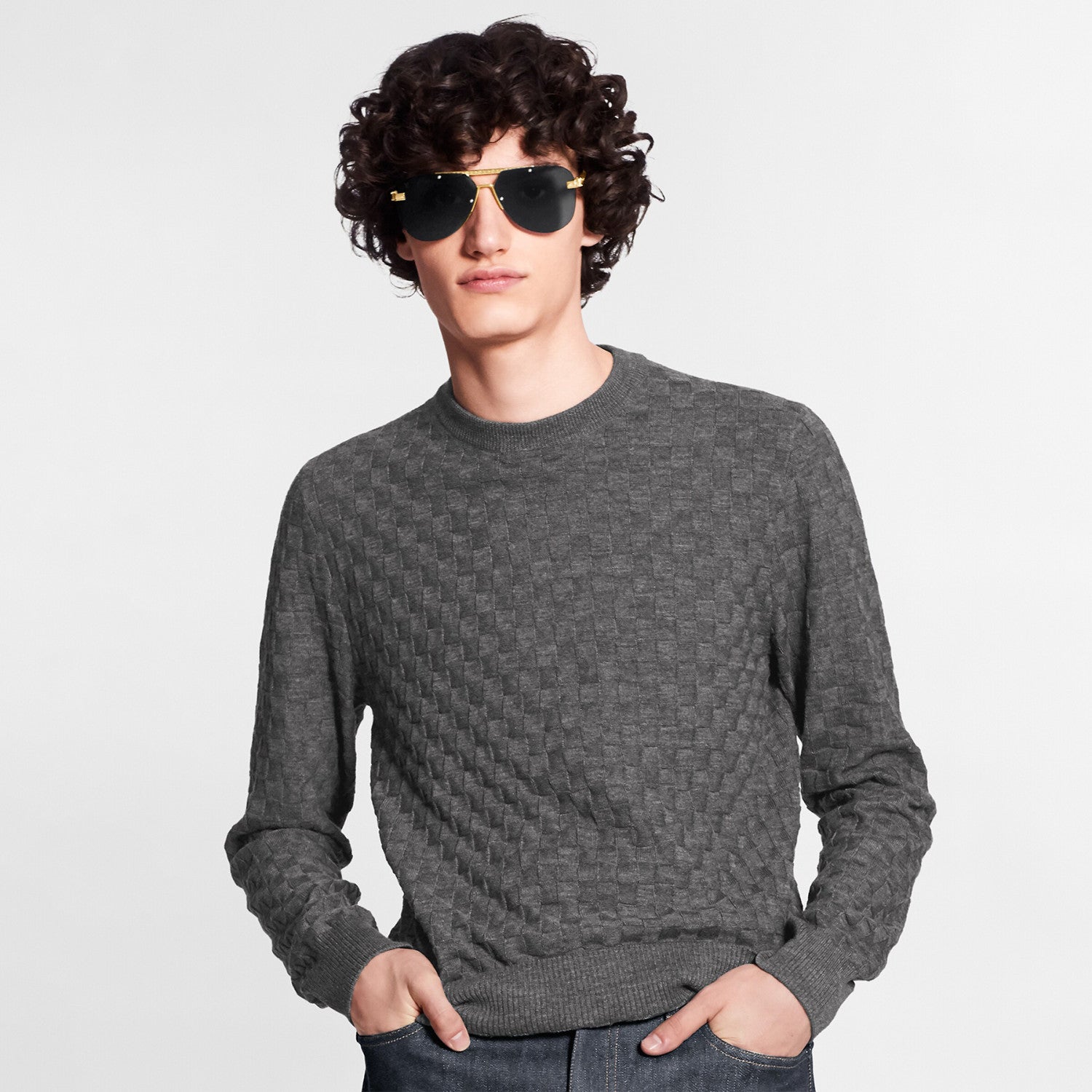 Men's Spring. Autumn And Winter Damier Signature Crew Neck Plaid Solid Color Long Sleeve Fitted Wool Sweater Ngvp #9311