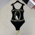 Women's Summer Gold Star Hollow Decoration Black One-piece Swimsuit #72391