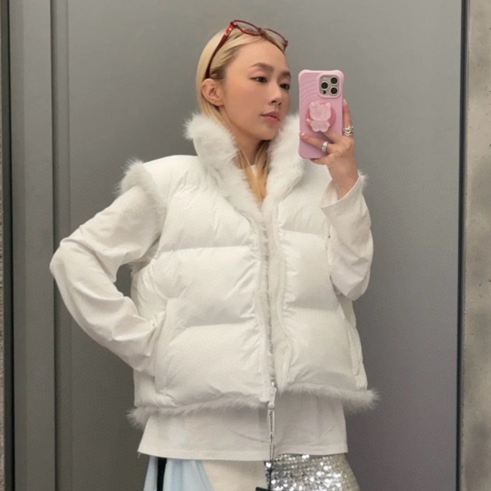 Women's Fall And Winter Nylon Fabric Double Sided Wear Fur Fabric Zipper Sleeveless Vest Jacket #74841