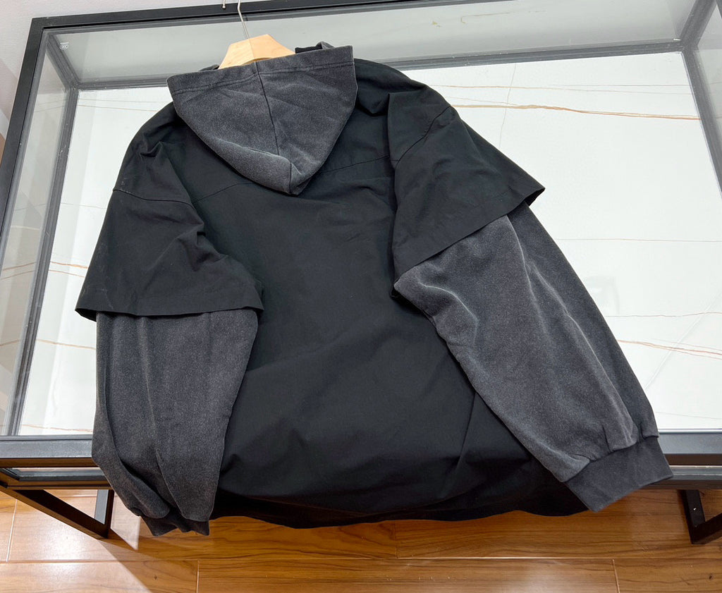 Men's Spring Autumn Black No Drawstring Connected Hooded Single Breasted Long Sleeve Shirt #97866