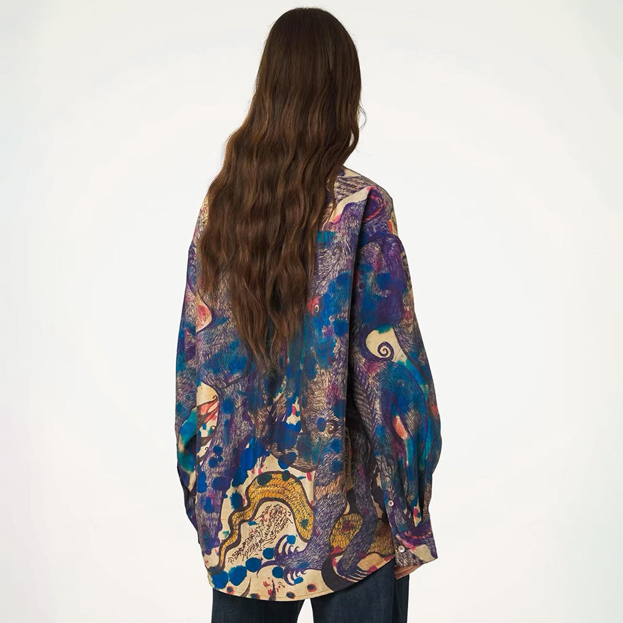 Lemaire Men's Women's Fashion Spring And Autumn Full Print Lapel Loose Long Sleeve Shirt Ngvp #7914