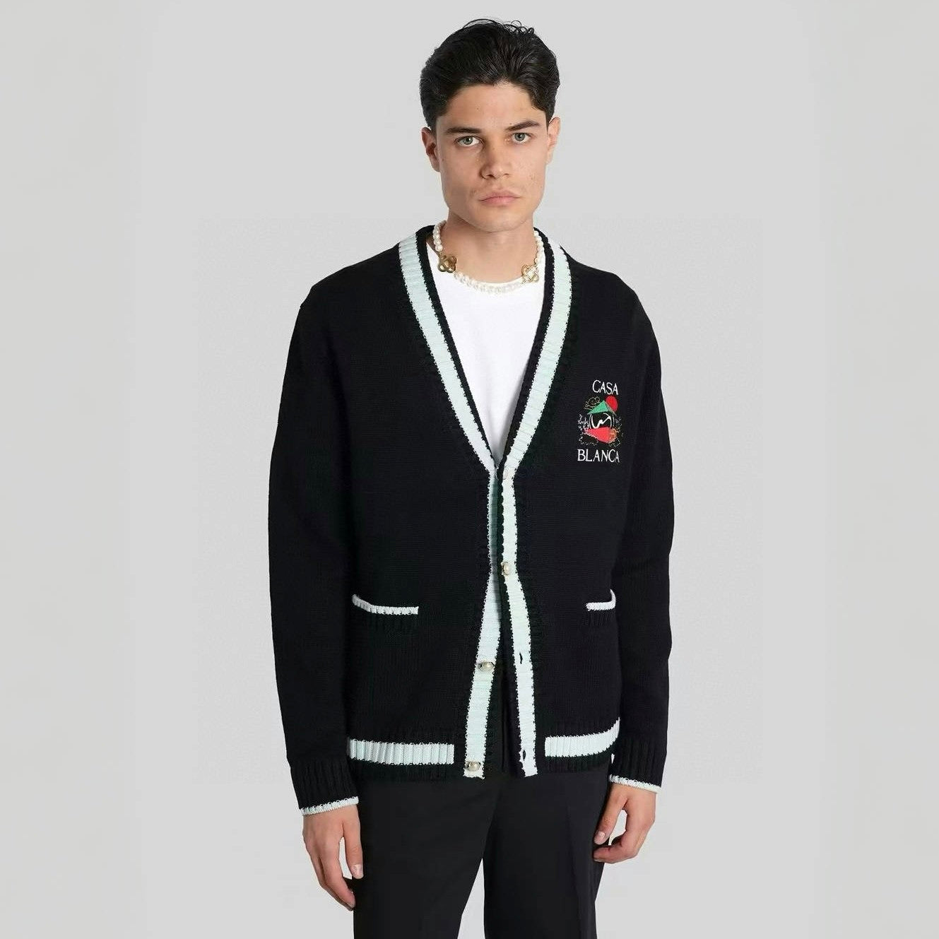 Casa Mountain Temple Cardigan Men's And Women's Spring/autumn Fashion Casual Embroidered Badge V Neck Single Breasted Knitted Cardigan #78324