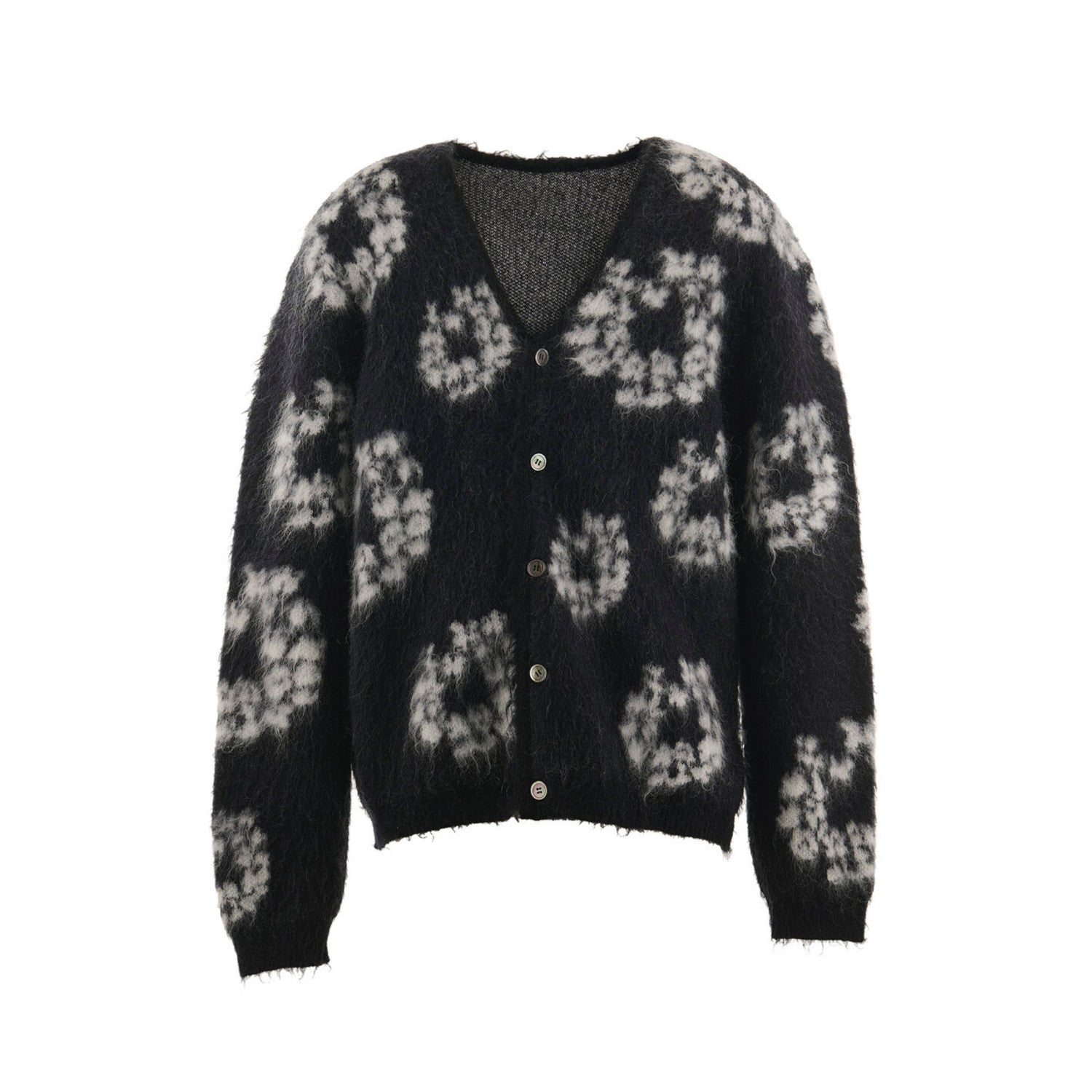 Denim Tears X Saint Michael Men's Vintage Black And White Kapok Wool Knit Sweater Fashion Casual Mohair Cardigan Single Breasted Knitted Jacket Ngvp #9824