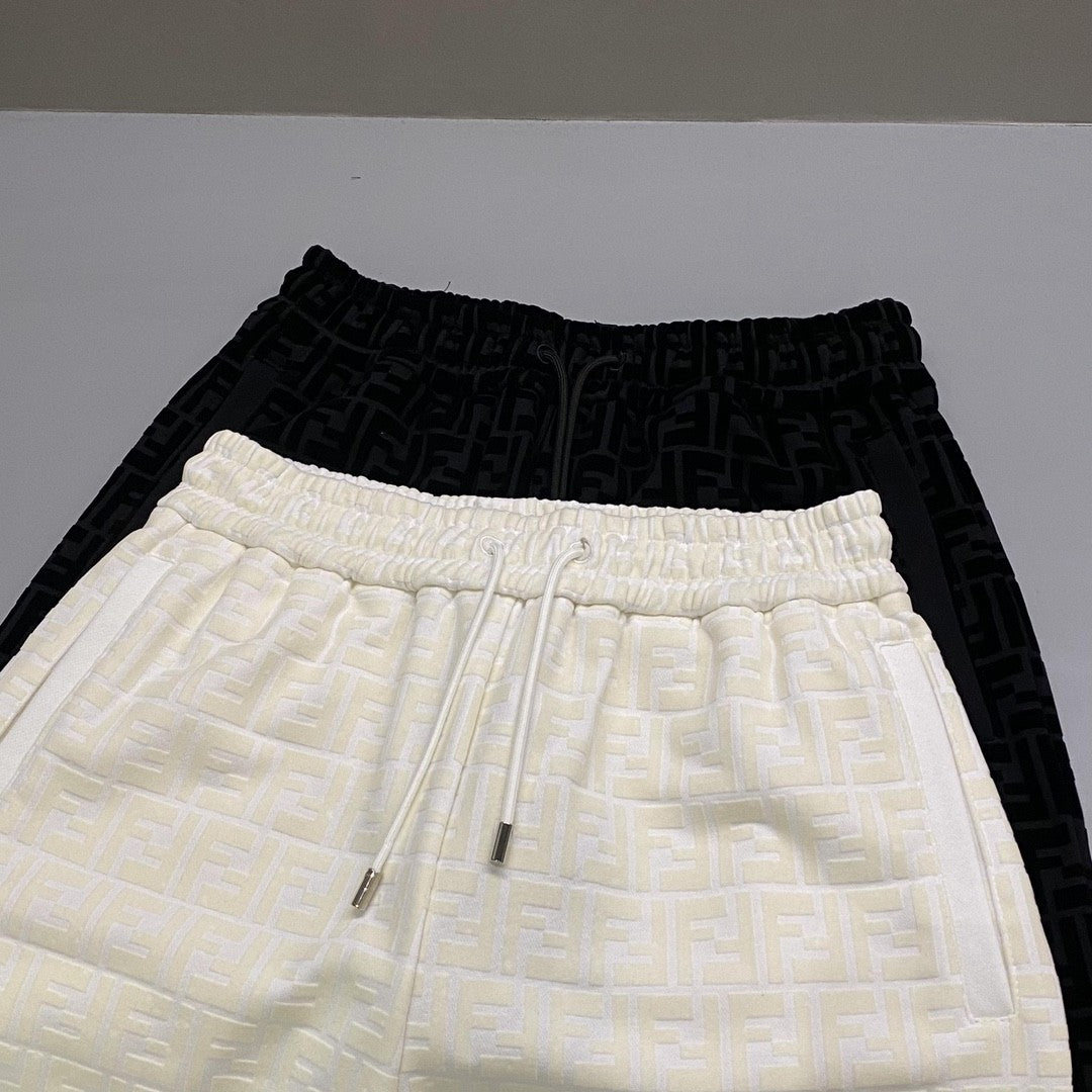 Men's Spring/Summer FF Full Print Cotton Solid Color Lace Up Loose Bermuda Shorts #72325