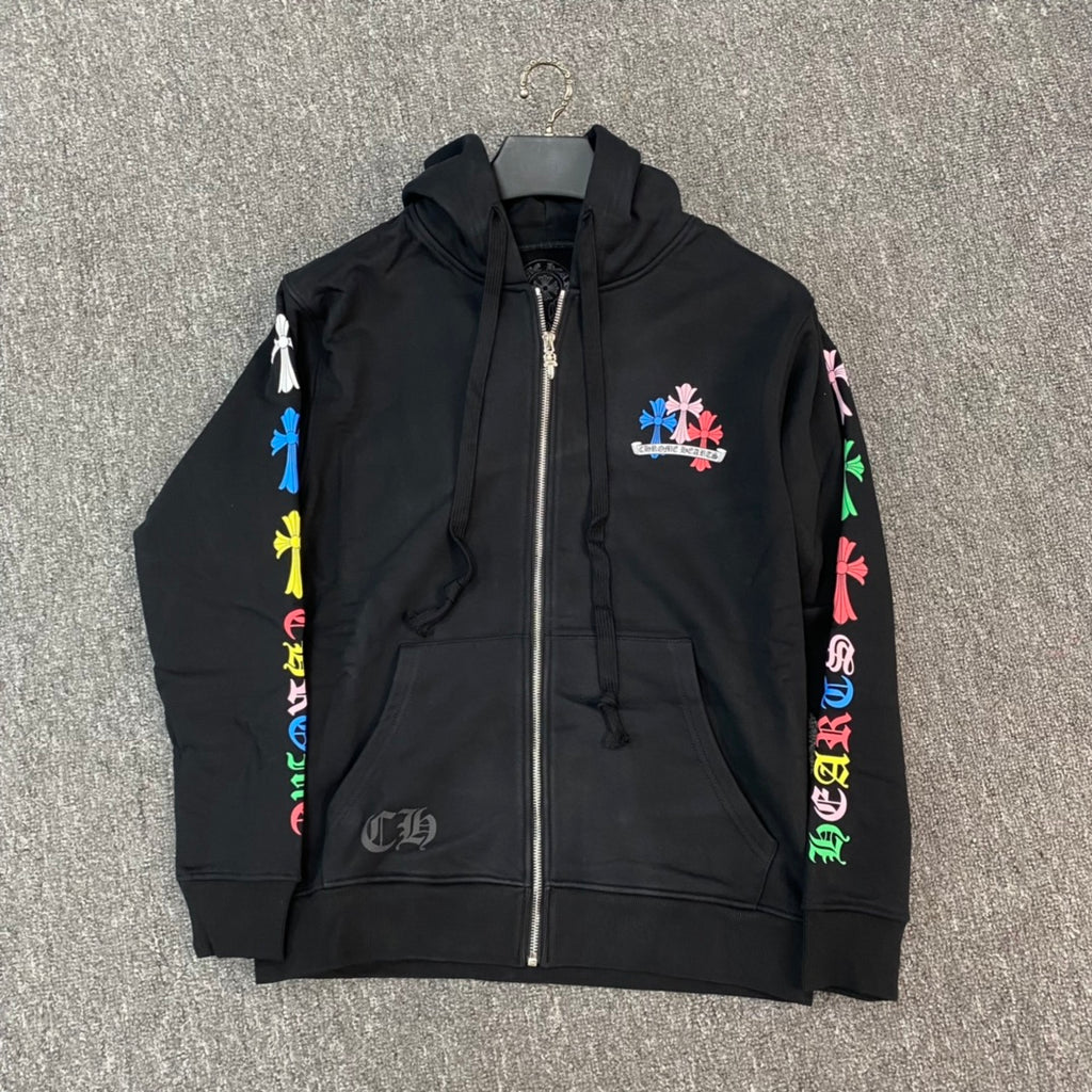 Men's Spring and Fall Black Logo Printed Zipper Long Sleeve Hooded Jacket #72485