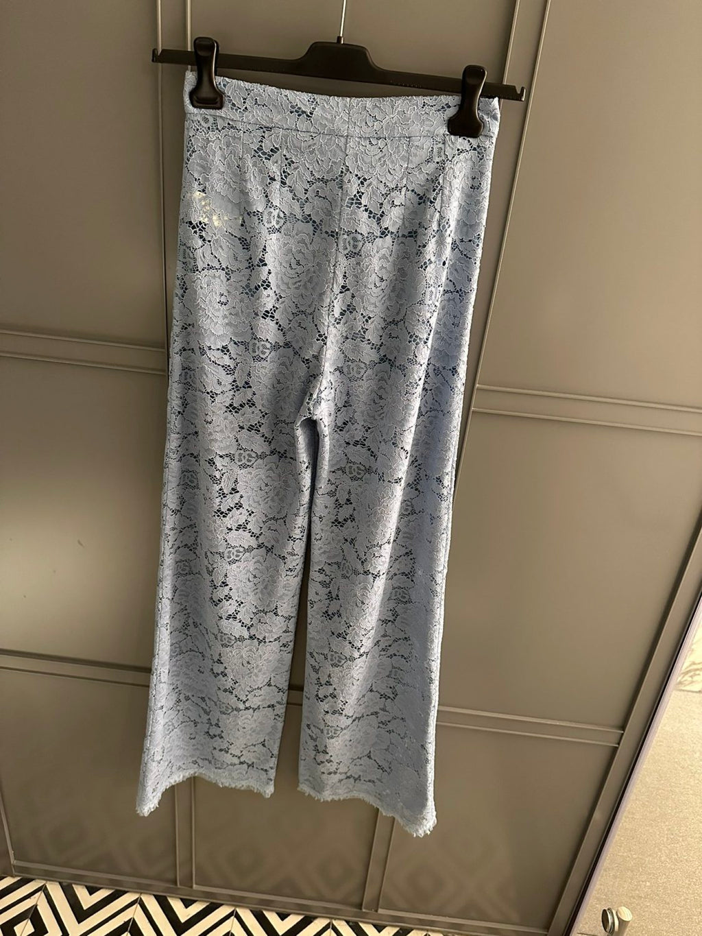 Women's Summer Blue Lace Hollow Out Breathable Pants #73564