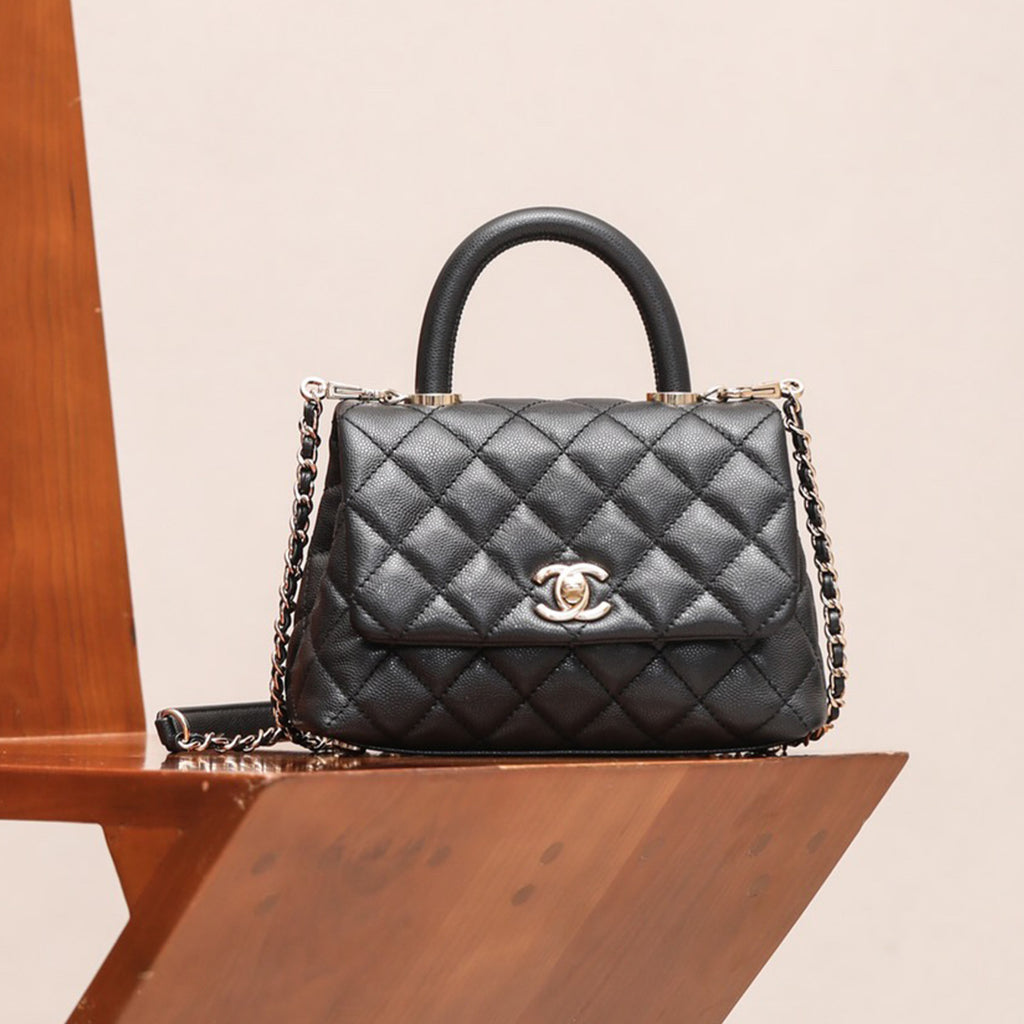 COCO Handle 16 Classic Logo Black Gold Leather Caviar Chain Shoulder Crossbody Mini Small Medium Women's Spring Summer Black Bag Bags #81386